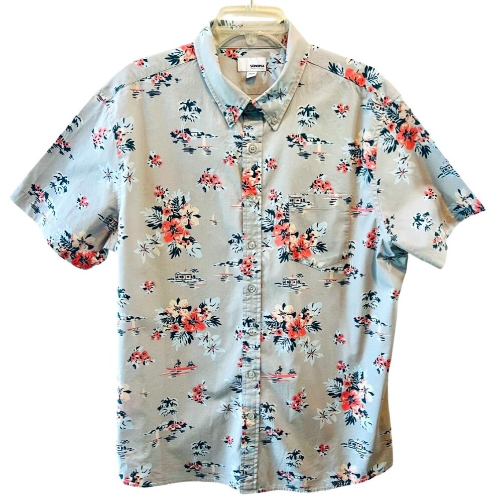 Men's Sonoma Goods Pale Grey Hawaiian Shirt Size (XL)